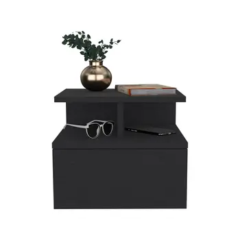 12" Black Wood One Drawer Floating Nightstand
