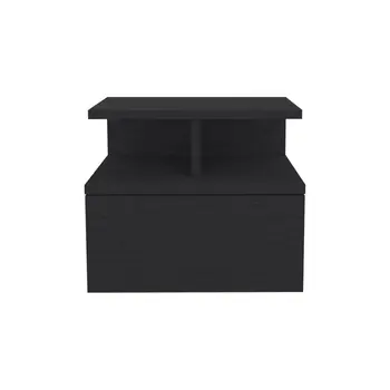 12" Black Wood One Drawer Floating Nightstand