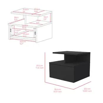 12" Black Wood One Drawer Floating Nightstand