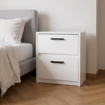 19" White Wood Two Drawer Nightstand