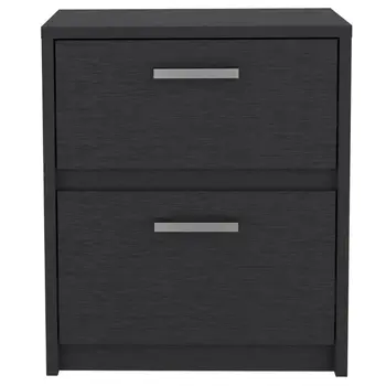 19" Black Wood Two Drawer Nightstand