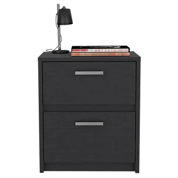 19" Black Wood Two Drawer Nightstand