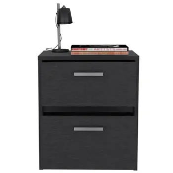 19" Black Wood Two Drawer Nightstand