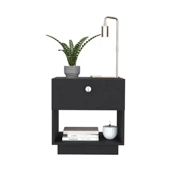 20" Black Wood One Drawer Nightstand