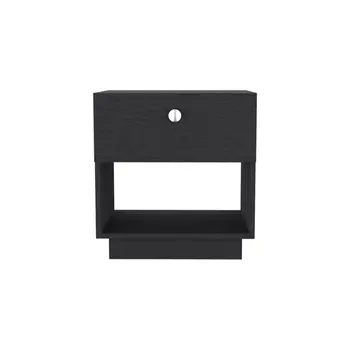 20" Black Wood One Drawer Nightstand