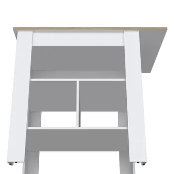 35" Natural and White Wood Kitchen Island With Storage