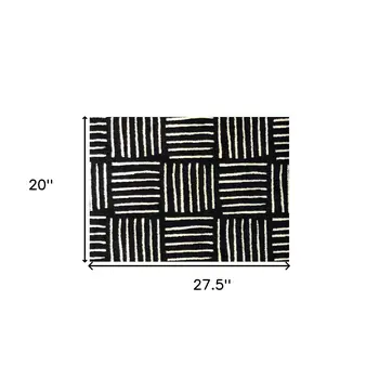 2' X 3' Black and Off White Abstract Machine Tufted Area Rug
