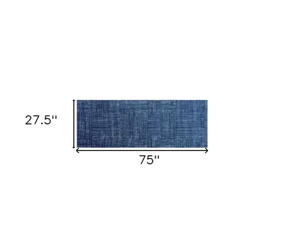 2' X 6' Navy Blue Striped Washable Runner Rug With UV Protection