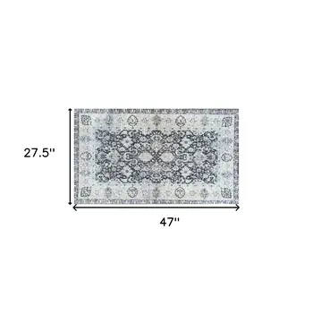 2' X 4' Gray Oriental Washable Area Rug With UV Protection