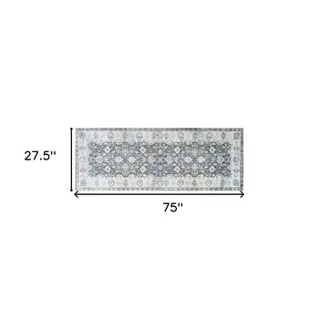 2' X 6' Gray Oriental Washable Runner Rug With UV Protection