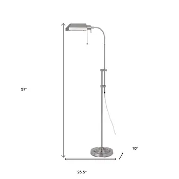 57" Nickel Adjustable Traditional Shaped Floor Lamp With Nickel Square Shade