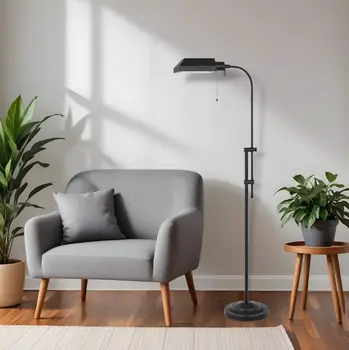 57" Bronze Metal Adjustable Floor Lamp With Bronze Metal Square Shade