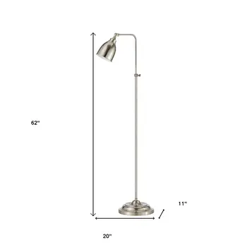 62" Nickel Adjustable Traditional Shaped Floor Lamp With Nickel Dome Shade