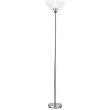 70" Nickel Metal Torchiere Floor Lamp With White Glass Dome Shade