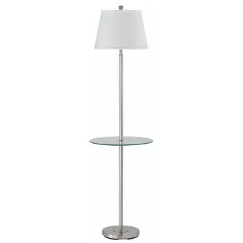 60" Nickel Metal Tray Table Floor Lamp With White Fabric Square Shade