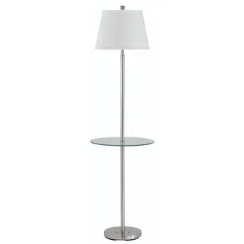 60" Nickel Metal Tray Table Floor Lamp With White Fabric Square Shade