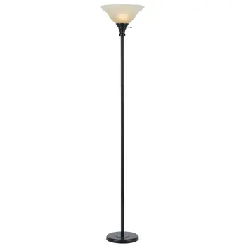 71" Bronze Torchiere Floor Lamp With Beige Frosted Glass Dome Shade