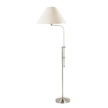 68" Nickel Adjustable Floor Lamp With White Fabric Empire Shade