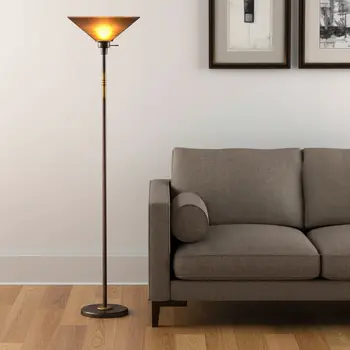 70" Rusted Torchiere Floor Lamp With Rust Frosted Glass Dome Shade