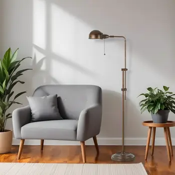 58" Rust Metal Adjustable Swing Arm Floor Lamp With Rust Metal Dome Shade