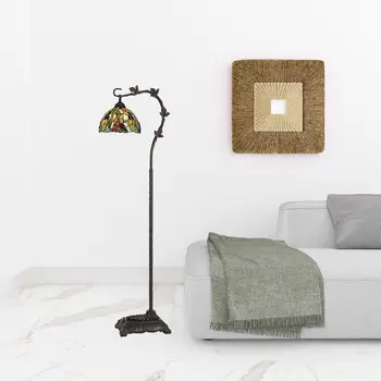 61" Bronze Floor Lamp With Green And Yellow Glass Dome Shade