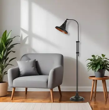58" Bronze Metal Adjustable Floor Lamp With Bronze Metal Dome Shade