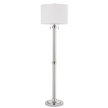 60" Chrome Two Light Traditional Shaped Floor Lamp With White Rectangular Shade
