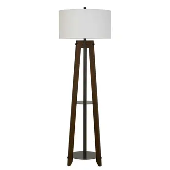 65" Brown Tripod Floor Lamp With White Rectangular Shade