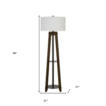 65" Brown Tripod Floor Lamp With White Rectangular Shade