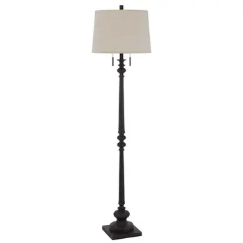 63" Rust Two Light Floor Lamp With Beige Fabric Square Shade