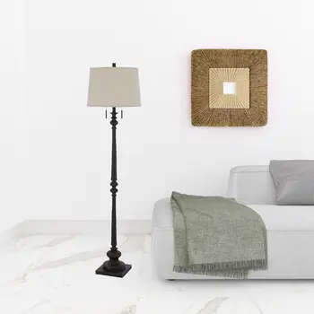 63" Rust Two Light Floor Lamp With Beige Fabric Square Shade