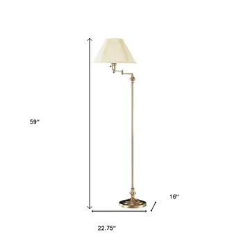 59" Bronze Metal Swing Arm Floor Lamp With Beige Fabric Empire Shade