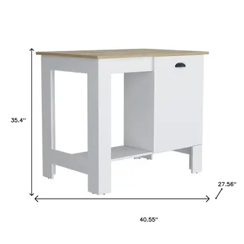 Set of Two Oak and White Wood Kitchen Island And Pantry Cabinet