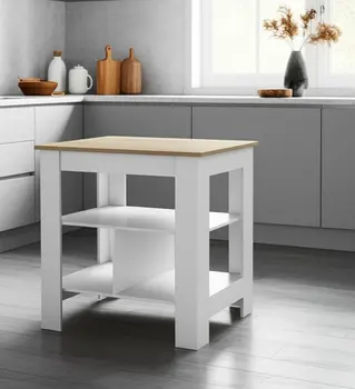 41" Natural and White Wood Kitchen Island Set With Storage
