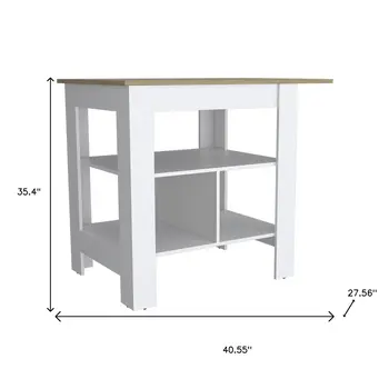 41" Natural and White Wood Kitchen Island Set With Storage