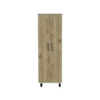 White And Natural 41" Kitchen Island Set With Storage