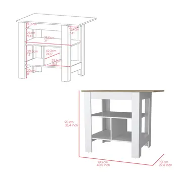 White And Natural 41" Kitchen Island Set With Storage