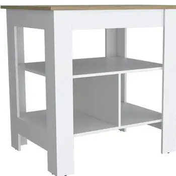 41" Natural and White Wood Kitchen Island Set With Storage