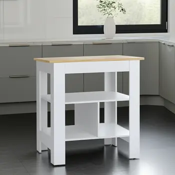 41" Natural and White Wood Kitchen Island Set With Storage