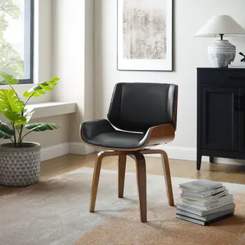 Black and Brown Upholstered Faux Leather Curved Back Dining Side Chair