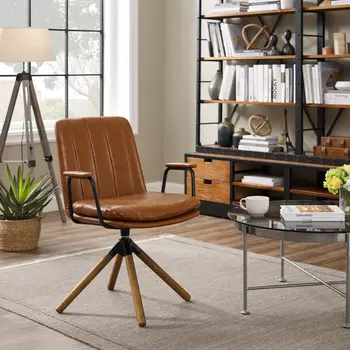 23" Brown Faux Leather Swivel Arm Chair