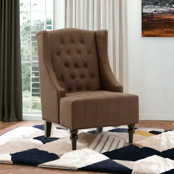25" Brown and Black Velvet Tufted Wingback Chair