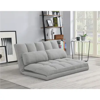 45" Gray Futon Convertible Sleeper Loveseat and Toss Pillows