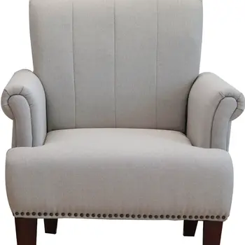 30" Light Gray and Brown Upholstered Arm Chair