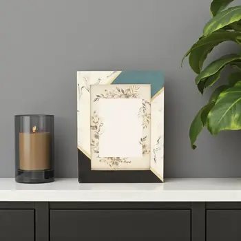 5" x 7" Beige Black And Green Geometric Resin And Solid Wood Tabletop Picture Frame