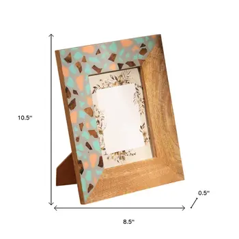 5" x 7" Gray And Natural Faux Terrazzo Resin And Solid Wood Tabletop Picture Frame