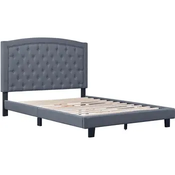 Gray Tufted Upholstered Queen Bed Frame