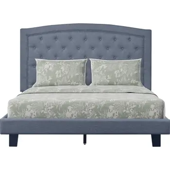 Gray Tufted Upholstered King Bed Frame