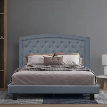 Gray Tufted Upholstered King Bed Frame