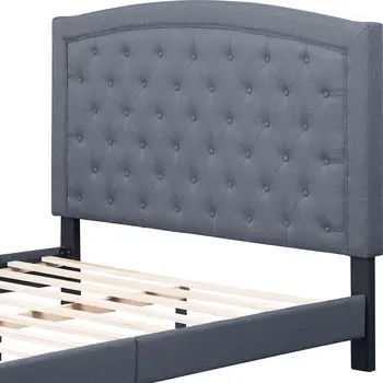 Gray Tufted Upholstered King Bed Frame